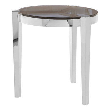 Orsina Piermount Round Glass End Table - Smoky Grey and Silver