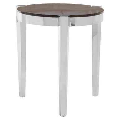 Orsina Piermount Round Glass End Table - Smoky Grey and Silver