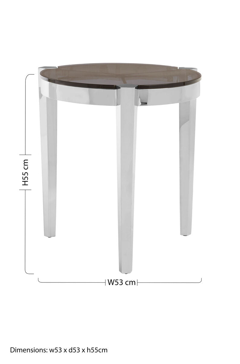 Orsina Piermount Round Glass End Table - Smoky Grey and Silver