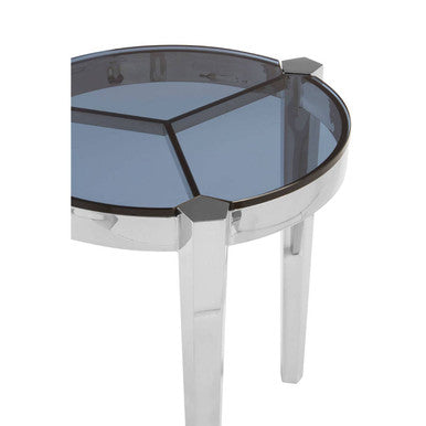 Orsina Piermount Round Glass End Table - Smoky Grey and Silver