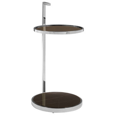 Orsina Piermount Round Two Tier End Table - Black Marble & Silver