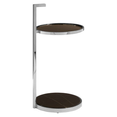 Orsina Piermount Round Two Tier End Table - Black Marble & Silver