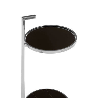 Orsina Piermount Round Two Tier End Table - Black Marble & Silver