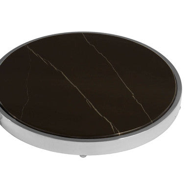 Orsina Piermount Round Two Tier End Table - Black Marble & Silver