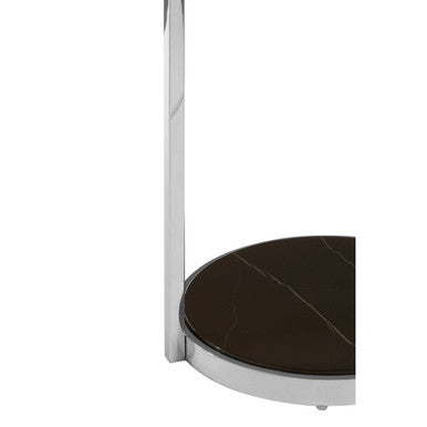 Orsina Piermount Round Two Tier End Table - Black Marble & Silver