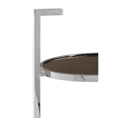 Orsina Piermount Round Two Tier End Table - Black Marble & Silver