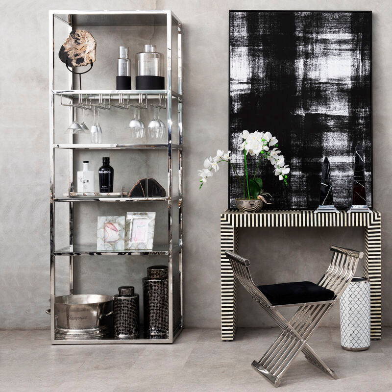 Orsina Piermount Bar Shelf Unit – Silver Stainless Steel & Glass