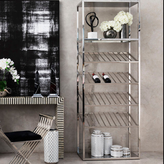 Orsina Piermount Bar Shelf Unit – Silver Stainless Steel & Glass