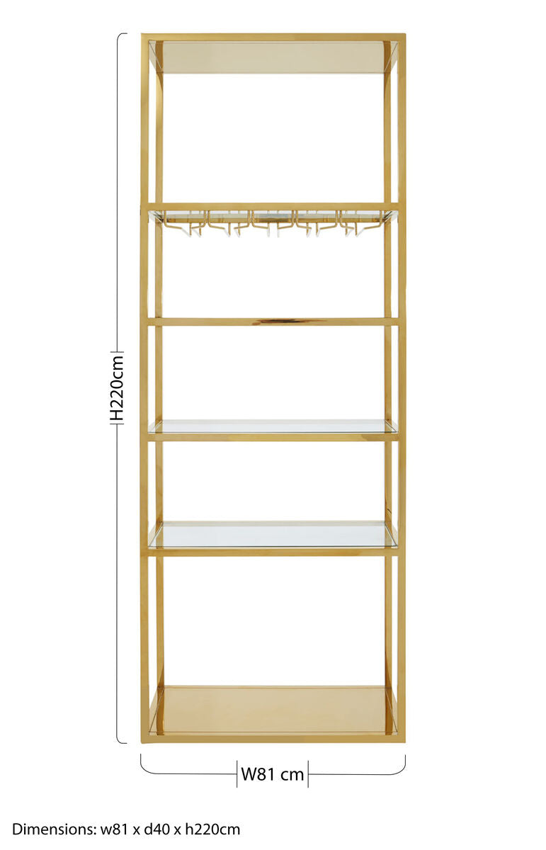 Orsina Piermount Gold Bar Shelf Unit with Glass Rack & 4 Shelves