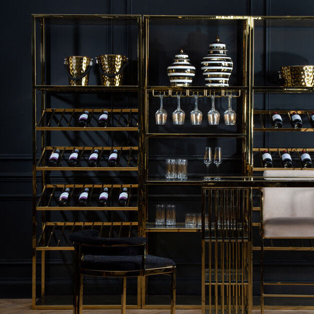 Orsina Piermount Gold Bar Shelf Unit with Glass Rack & 4 Shelves