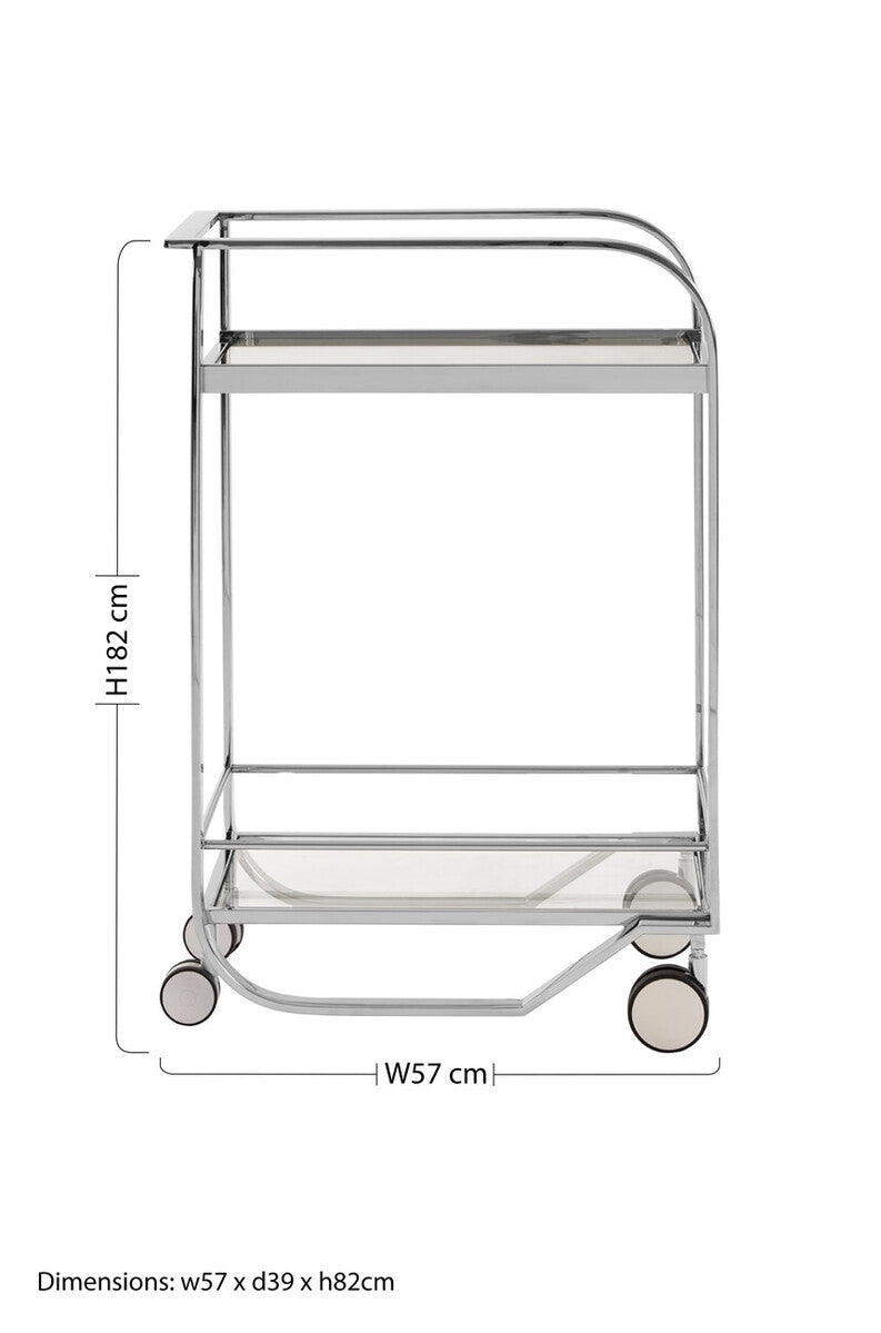 Orsina Piermount 2 Tier Serving Trolley – Silver Stainless Steel & Glass