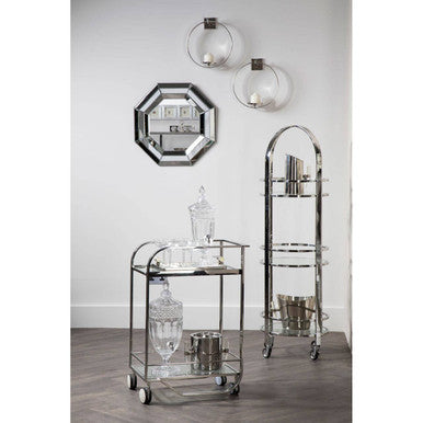 Orsina Piermount 2 Tier Serving Trolley – Silver Stainless Steel & Glass