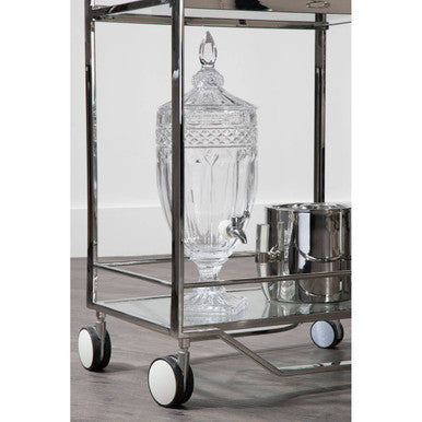 Orsina Piermount 2 Tier Serving Trolley – Silver Stainless Steel & Glass