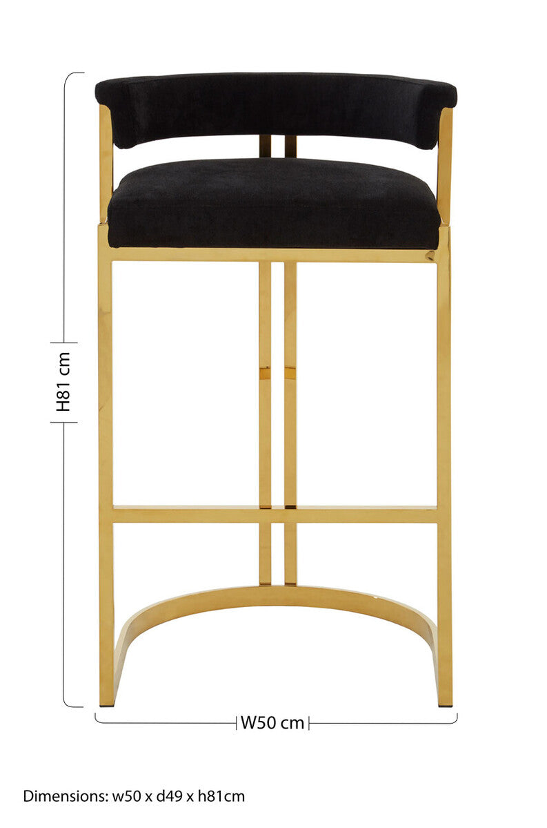 Orsina Piermount Black Velvet and Gold Bar Stool – Art Deco Style