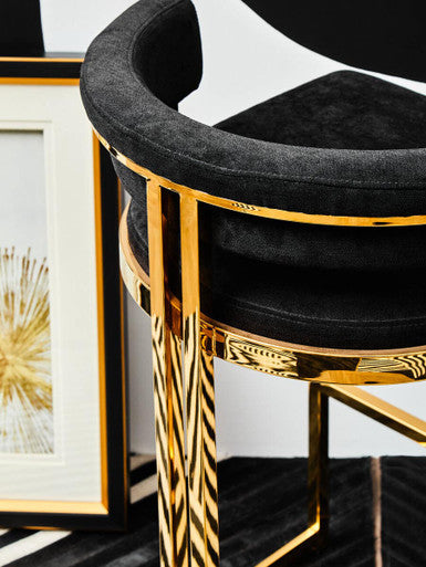 Orsina Piermount Black Velvet and Gold Bar Stool – Art Deco Style