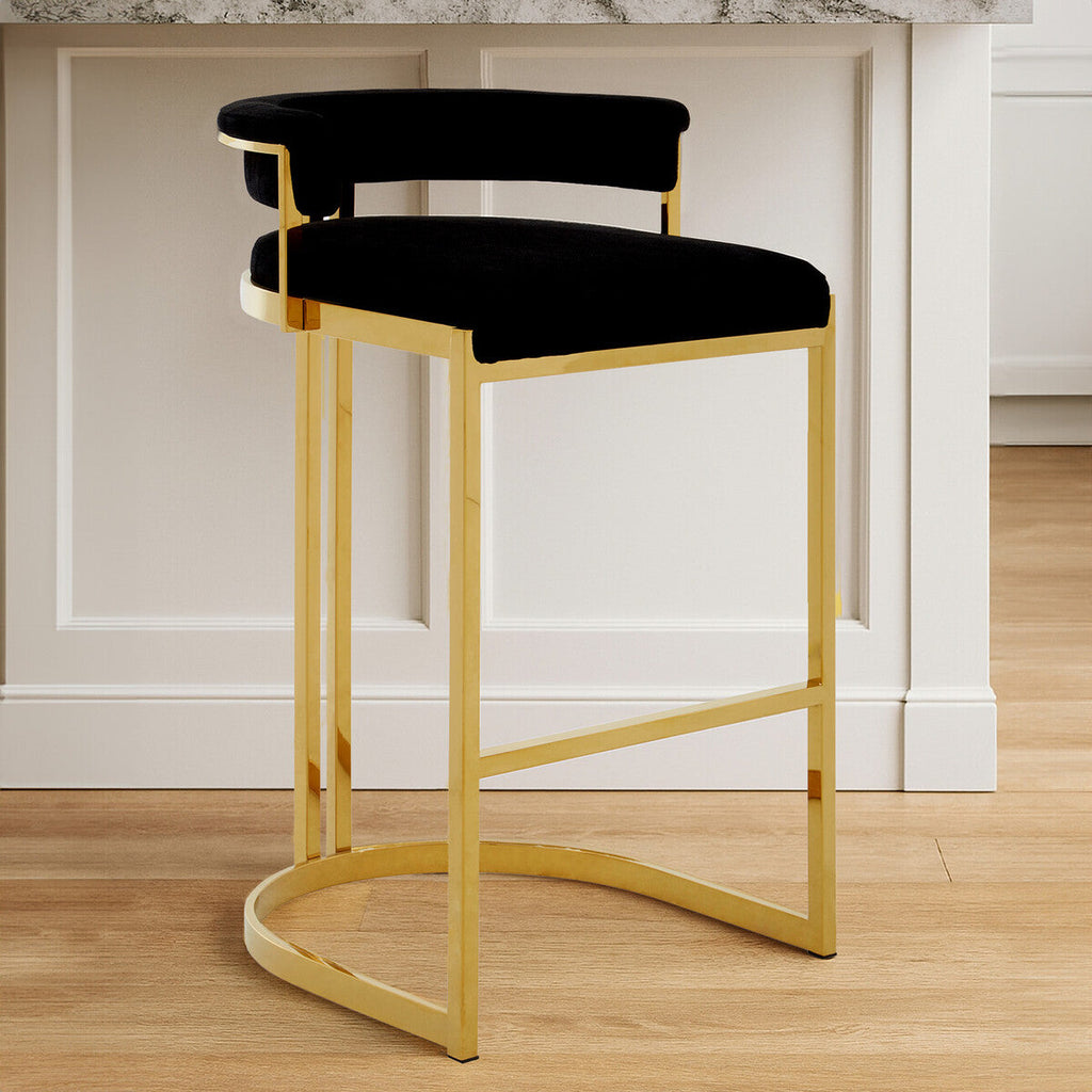 Orsina Piermount Black Velvet and Gold Bar Stool – Art Deco Style
