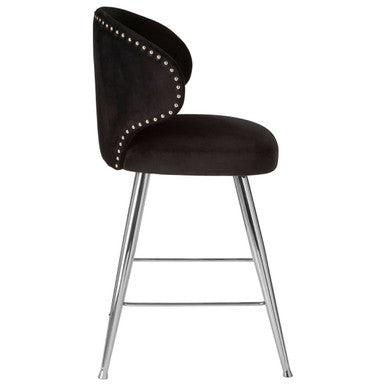 Orsina Piermount Black Velvet Bar Stool | Modern Stainless Steel Base