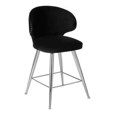 Orsina Piermount Black Velvet Bar Stool | Modern Stainless Steel Base