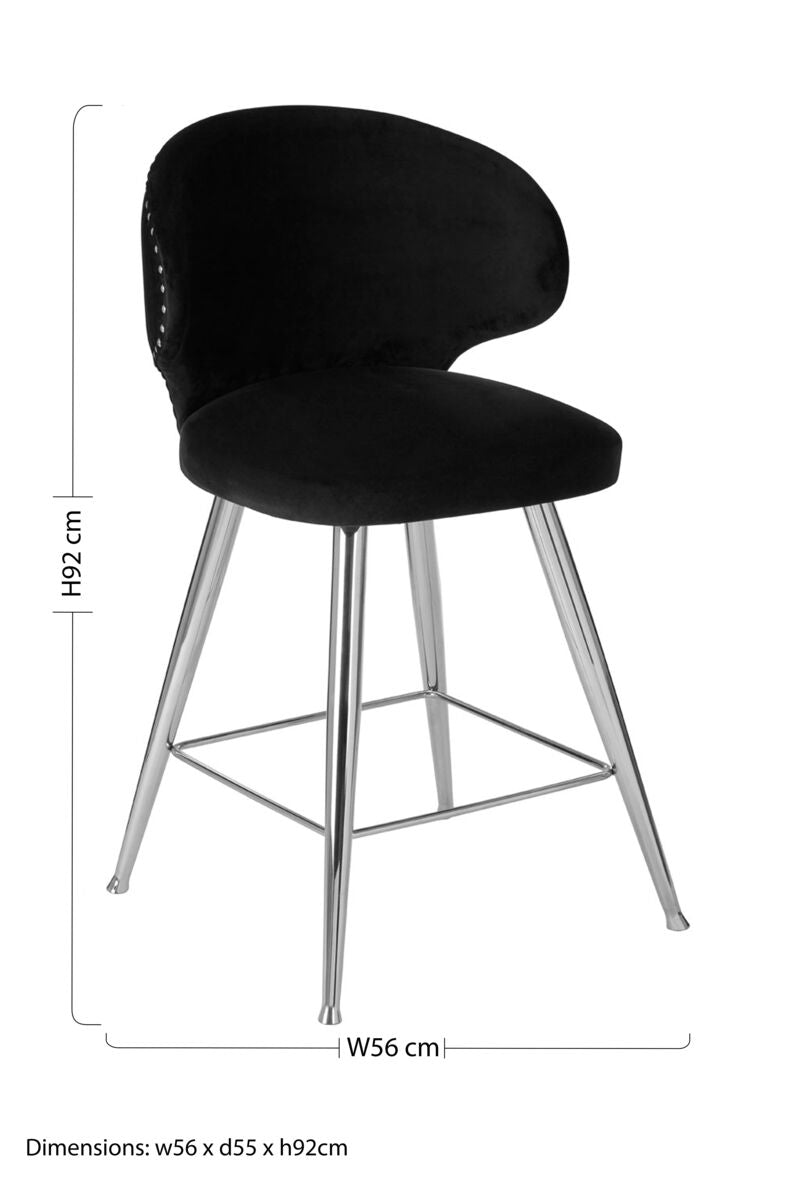 Orsina Piermount Black Velvet Bar Stool | Modern Stainless Steel Base