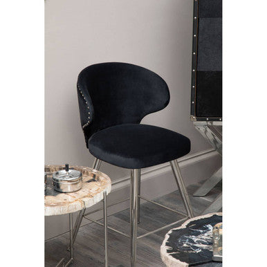 Orsina Piermount Black Velvet Bar Stool | Modern Stainless Steel Base