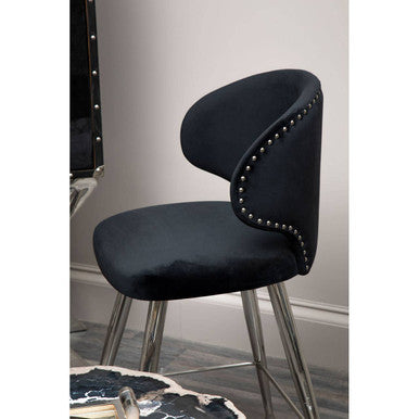 Orsina Piermount Black Velvet Bar Stool | Modern Stainless Steel Base