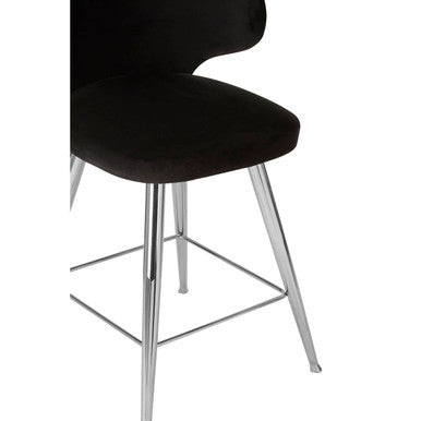 Orsina Piermount Black Velvet Bar Stool | Modern Stainless Steel Base
