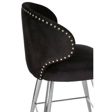 Orsina Piermount Black Velvet Bar Stool | Modern Stainless Steel Base
