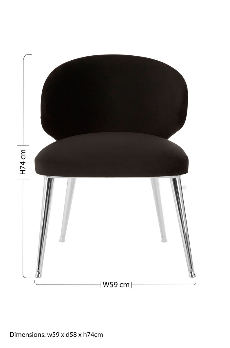 Orsina Piermount Dining Chair | Black Velvet with Silver Legs