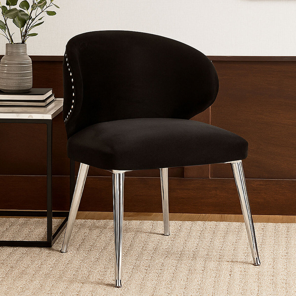 Orsina Piermount Dining Chair | Black Velvet with Silver Legs