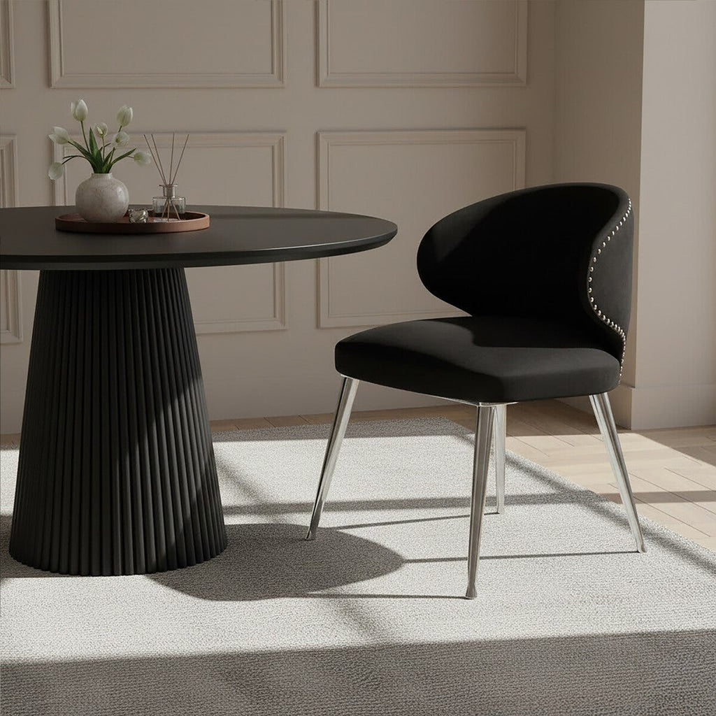Orsina Piermount Dining Chair | Black Velvet with Silver Legs
