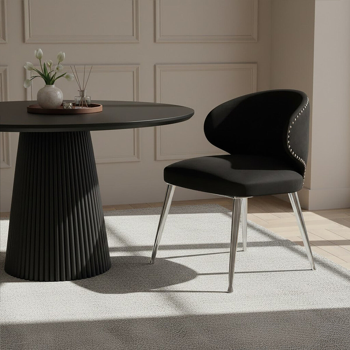Orsina Piermount Dining Chair | Black Velvet with Silver Legs