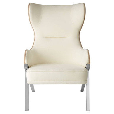 Orsina Piermount Ivory Wingback Accent Chair | White Fabric & Silver Legs
