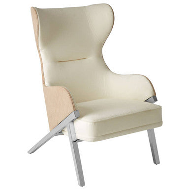 Orsina Piermount Ivory Wingback Accent Chair | White Fabric & Silver Legs