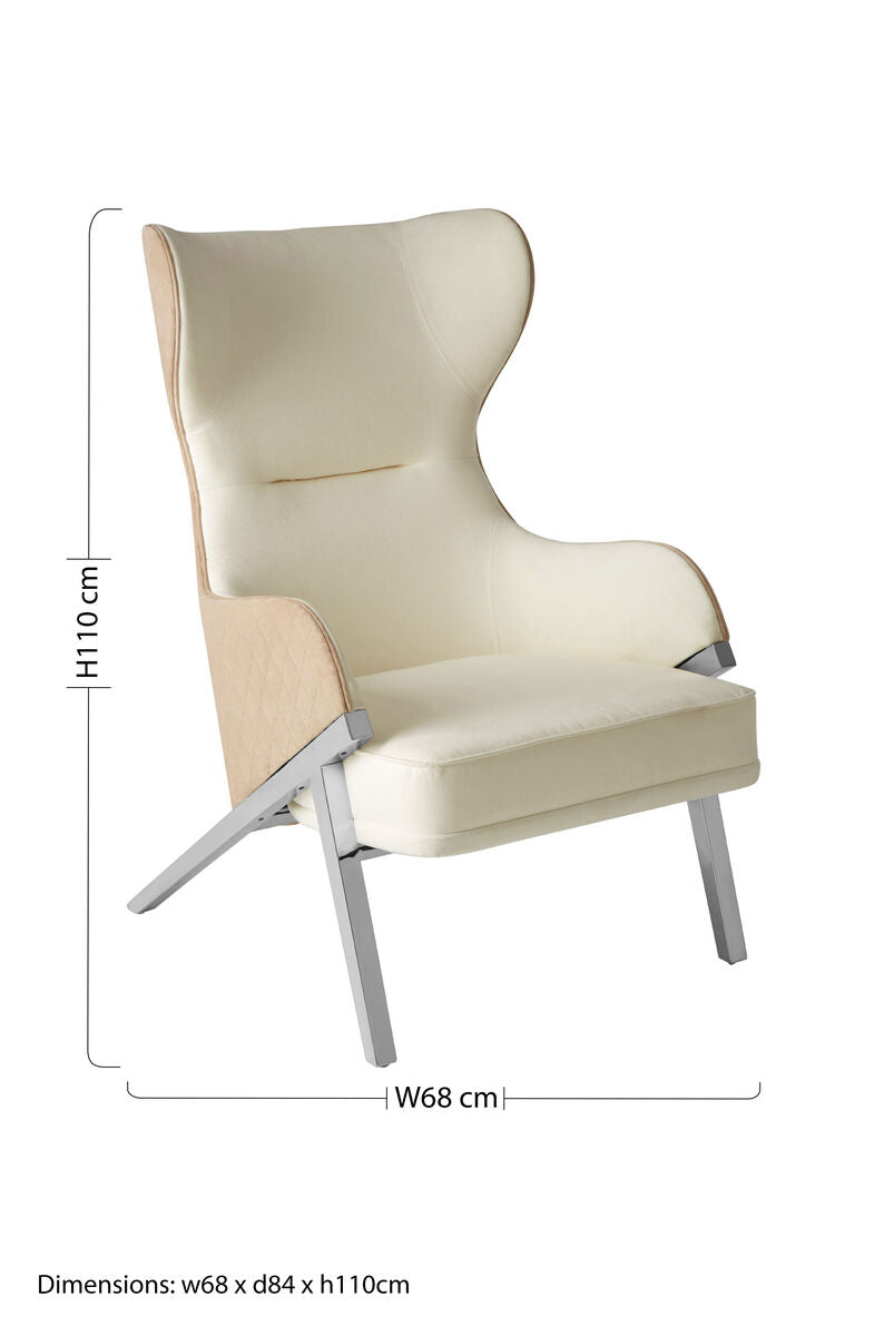 Orsina Piermount Ivory Wingback Accent Chair | White Fabric & Silver Legs
