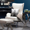 Orsina Piermount Ivory Wingback Accent Chair | White Fabric & Silver Legs