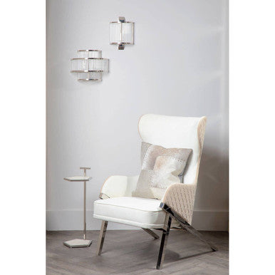 Orsina Piermount Ivory Wingback Accent Chair | White Fabric & Silver Legs
