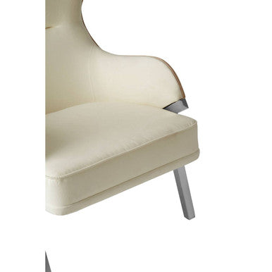 Orsina Piermount Ivory Wingback Accent Chair | White Fabric & Silver Legs