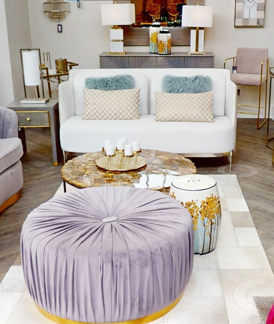 Orsina Piermount 2 Seater Sofa | Ivory and Mink Fabric with Metal Legs