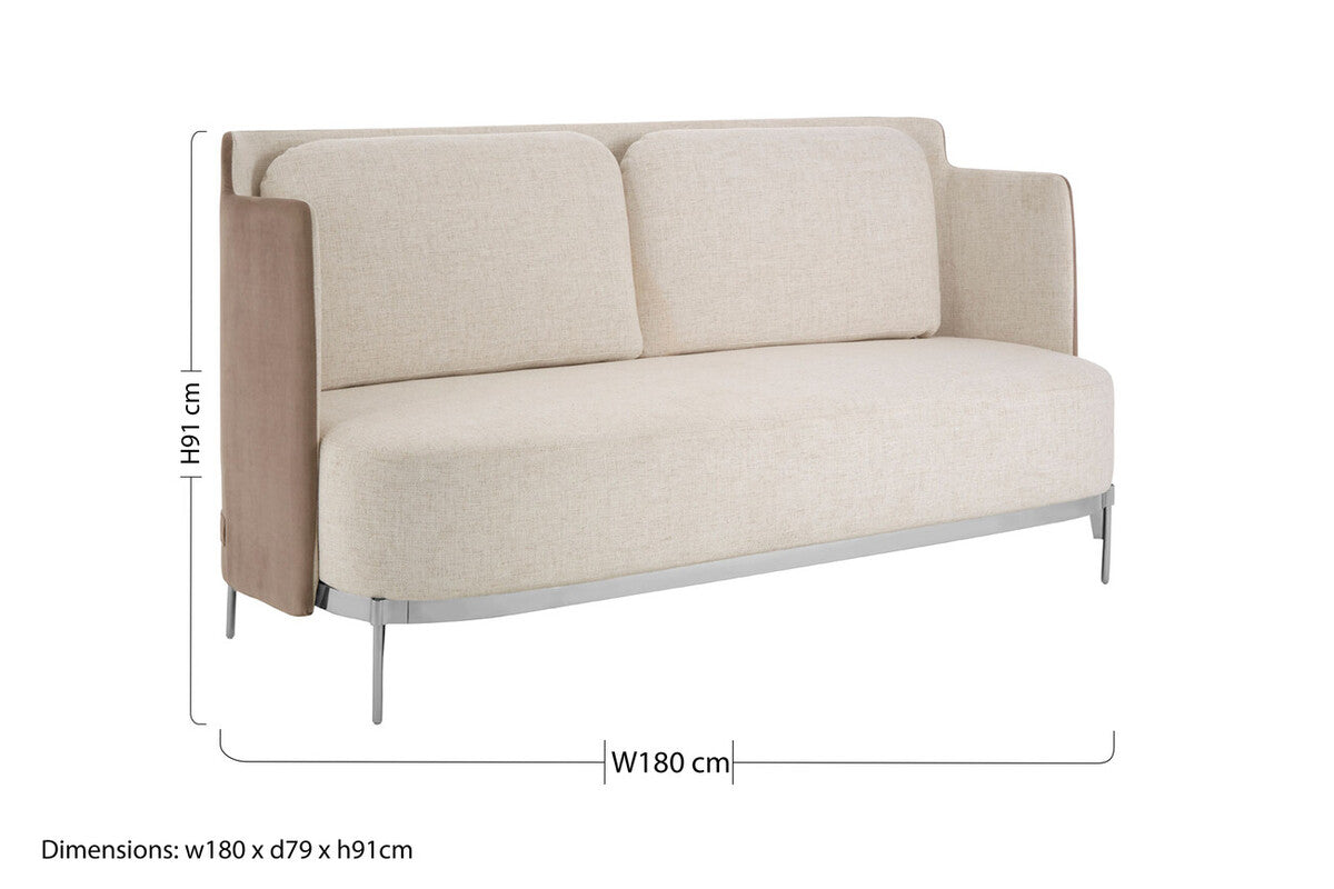 Orsina Piermount 2 Seater Sofa | Ivory and Mink Fabric with Metal Legs