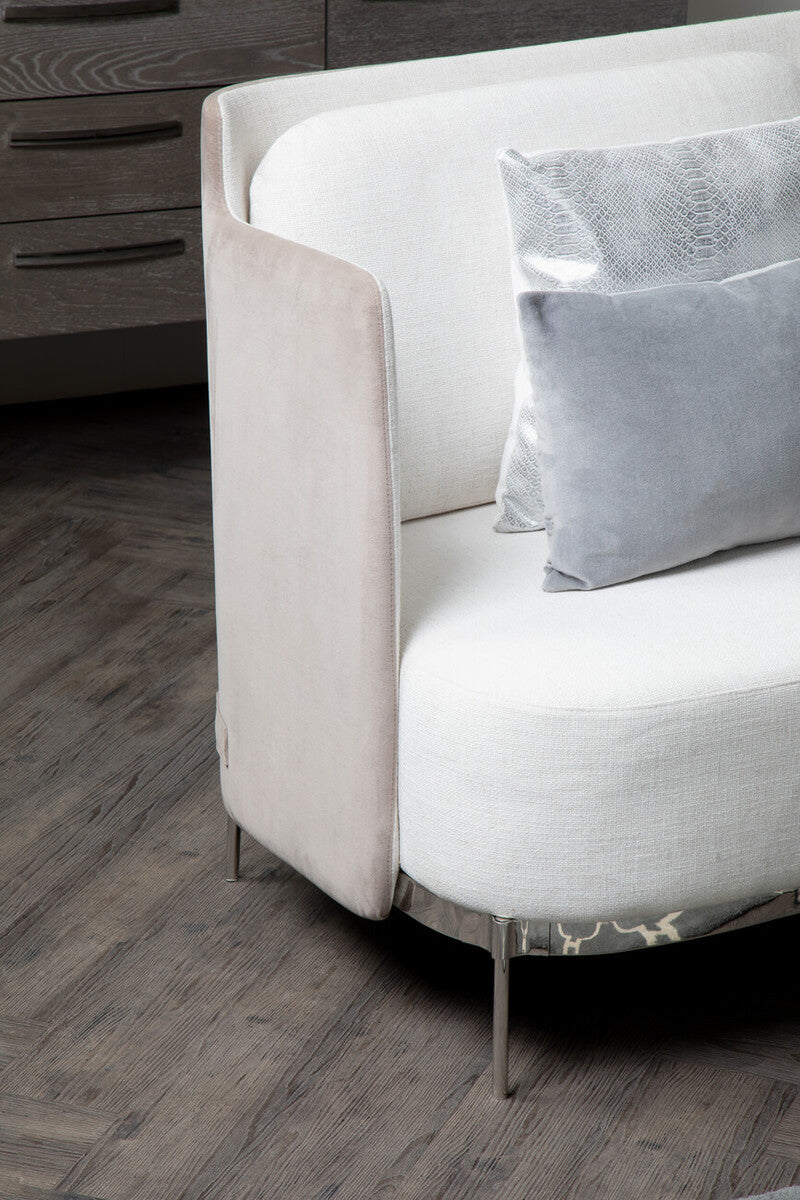 Orsina Piermount 2 Seater Sofa | Ivory and Mink Fabric with Metal Legs