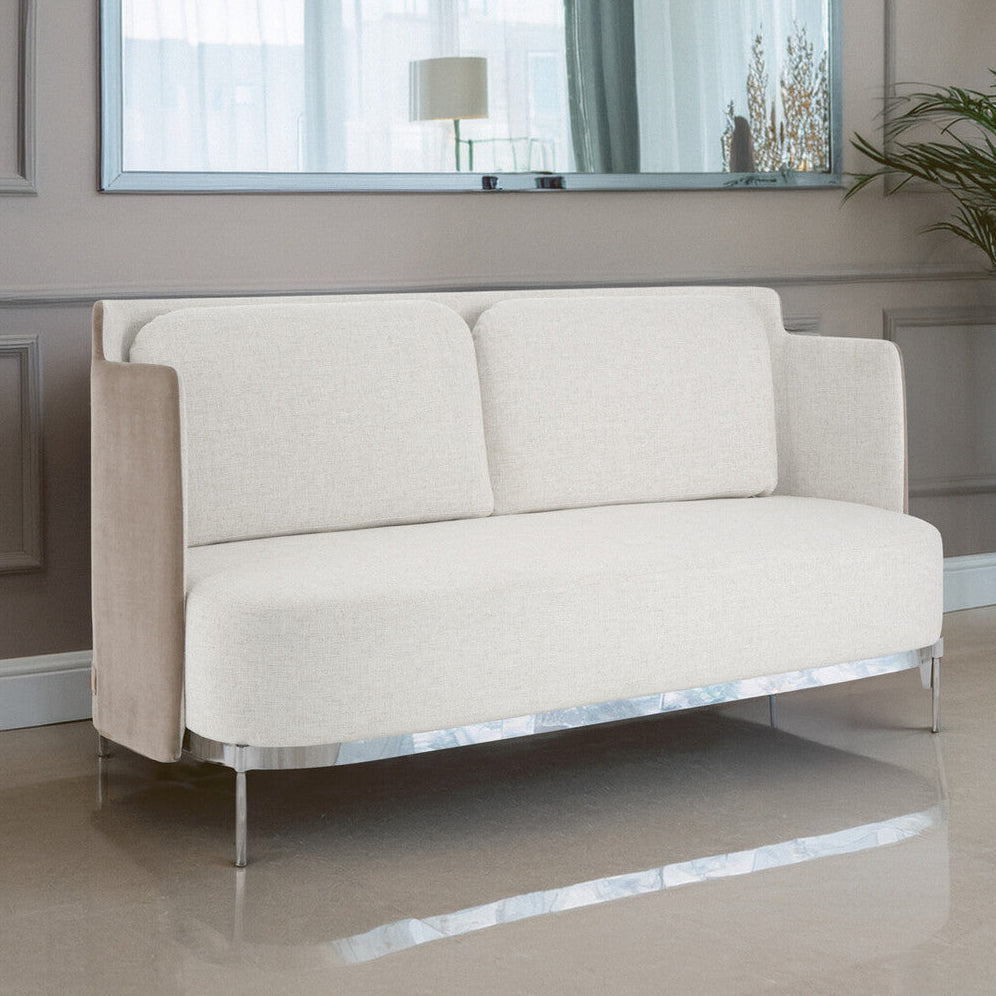 Orsina Piermount 2 Seater Sofa | Ivory and Mink Fabric with Metal Legs