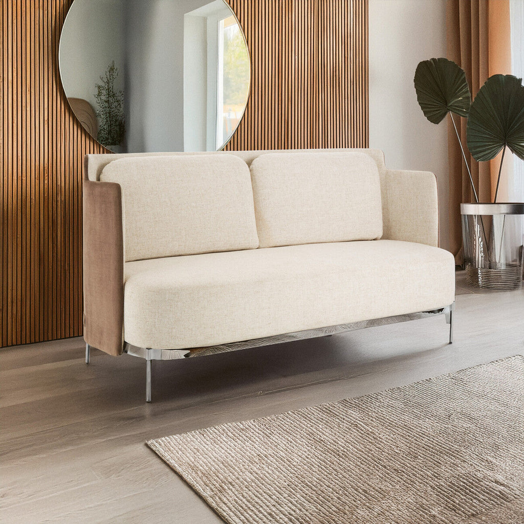 Orsina Piermount 2 Seater Sofa | Ivory and Mink Fabric with Metal Legs