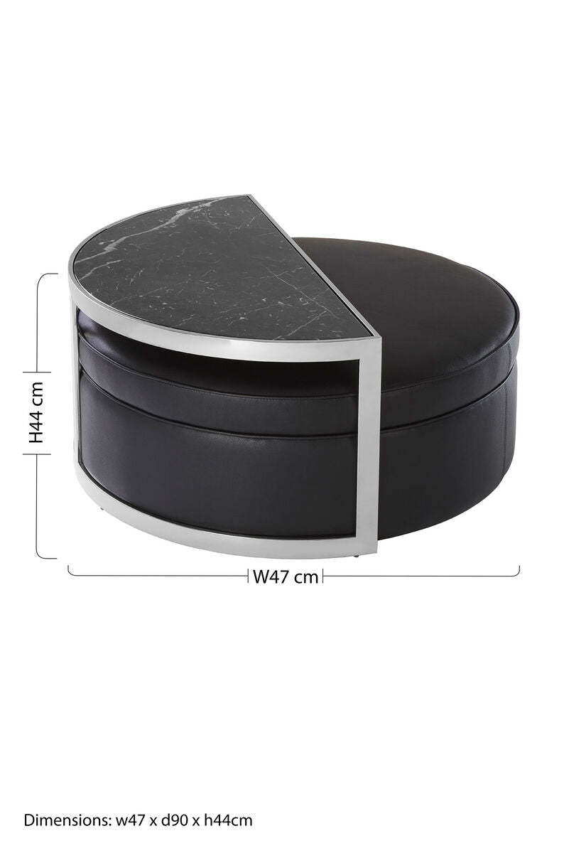 Orsina Piermount Nesting Coffee Table and Stool Set | Black & Silver