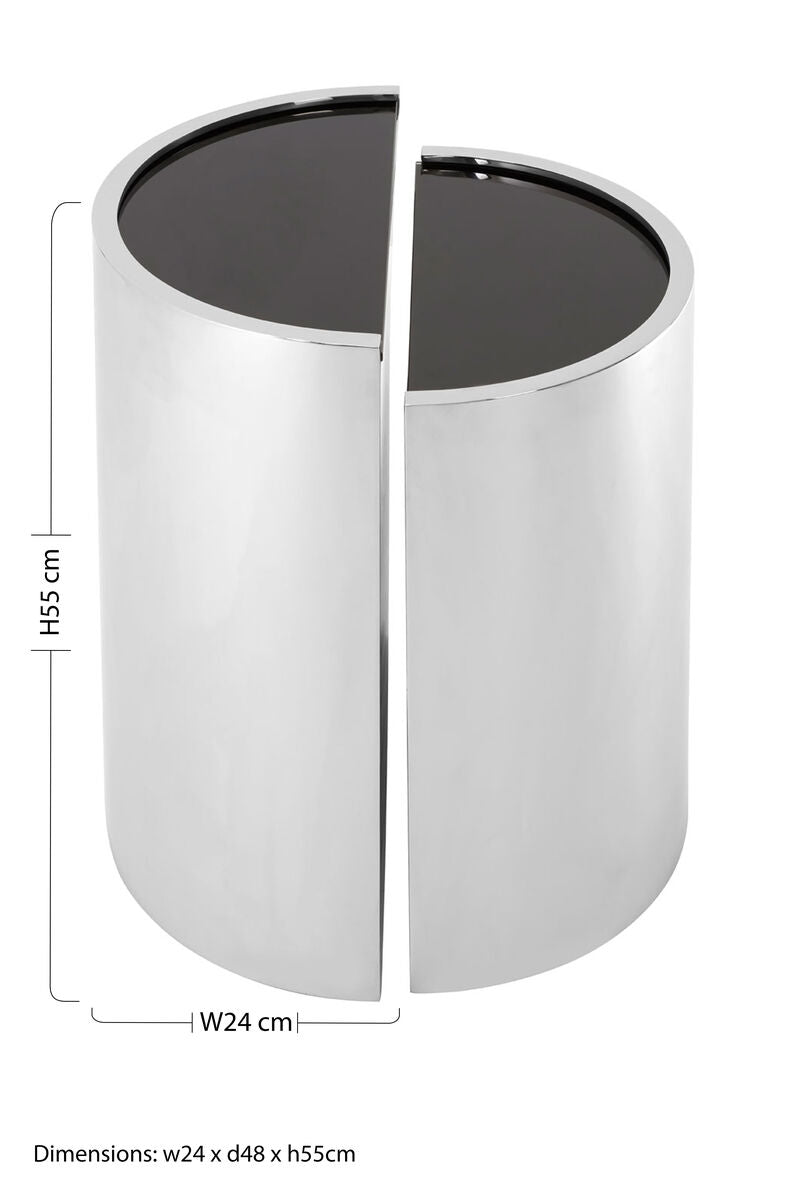 Orsina Piermount Black Glass End Tables - Set of 2 Silver Steel