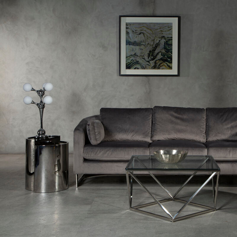 Orsina Piermount Black Glass End Tables - Set of 2 Silver Steel