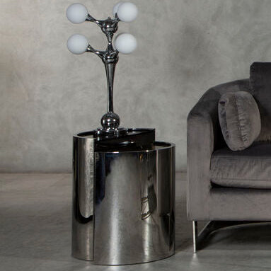 Orsina Piermount Black Glass End Tables - Set of 2 Silver Steel