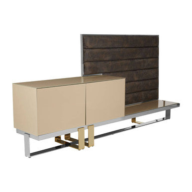 Orsina Demas Media Unit with Wall Panel | Stainless Steel & Glass