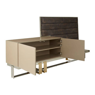 Orsina Demas Media Unit with Wall Panel | Stainless Steel & Glass