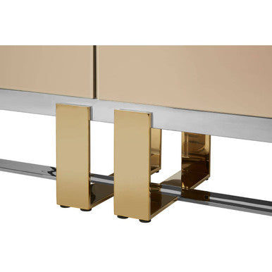 Orsina Demas Media Unit with Wall Panel | Stainless Steel & Glass