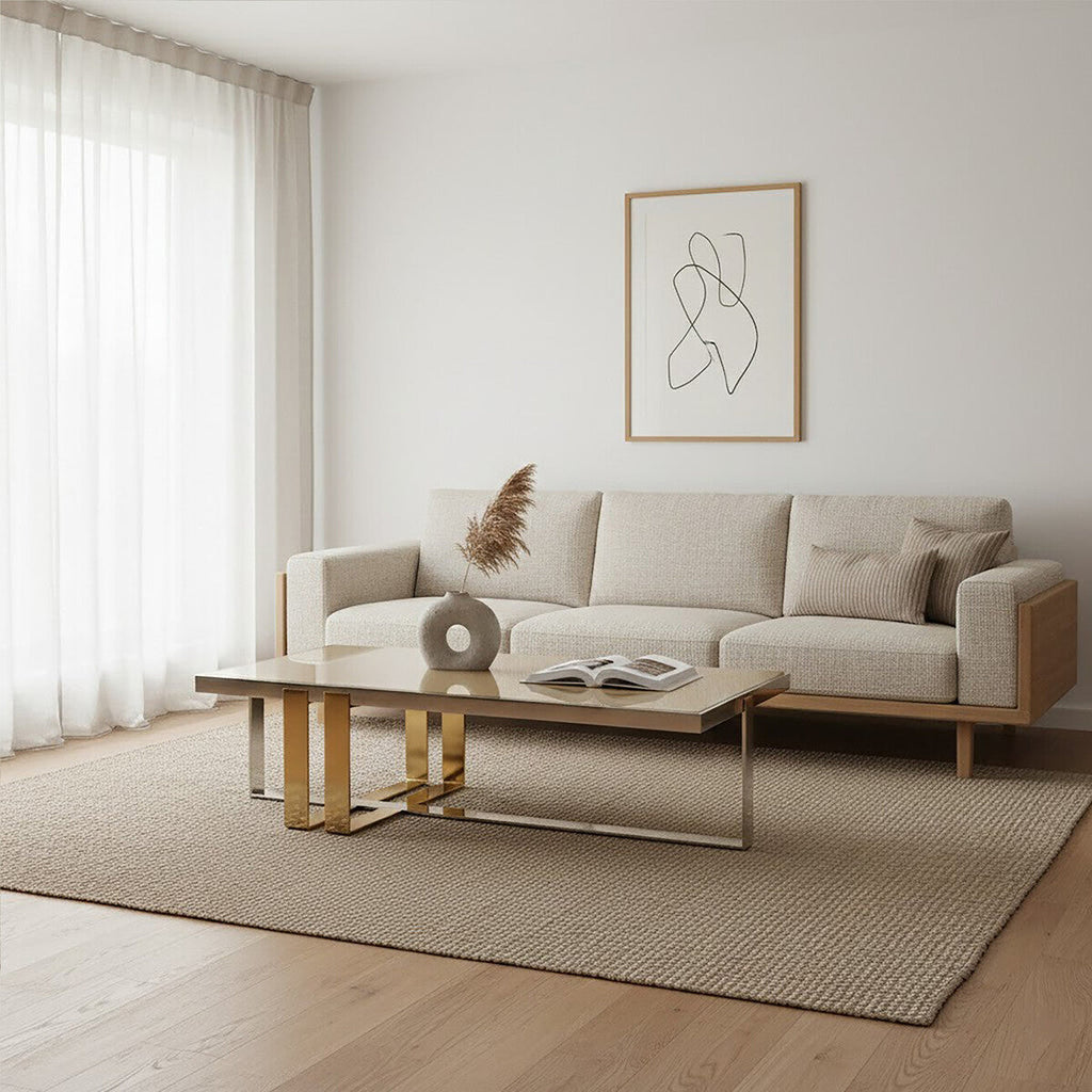 Orsina Demas Gold Coffee Table – Frosted Glass and Mirrored Finish